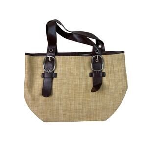 Banana Republic Women's Tan Woven Brown Adjustable Buckle Tote Bag Handbag